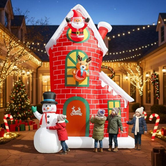 ⚡12FT Christmas Inflatable Castle with Santa Snowman and Reindeer Outdoor Decor - Picture 4 of 7